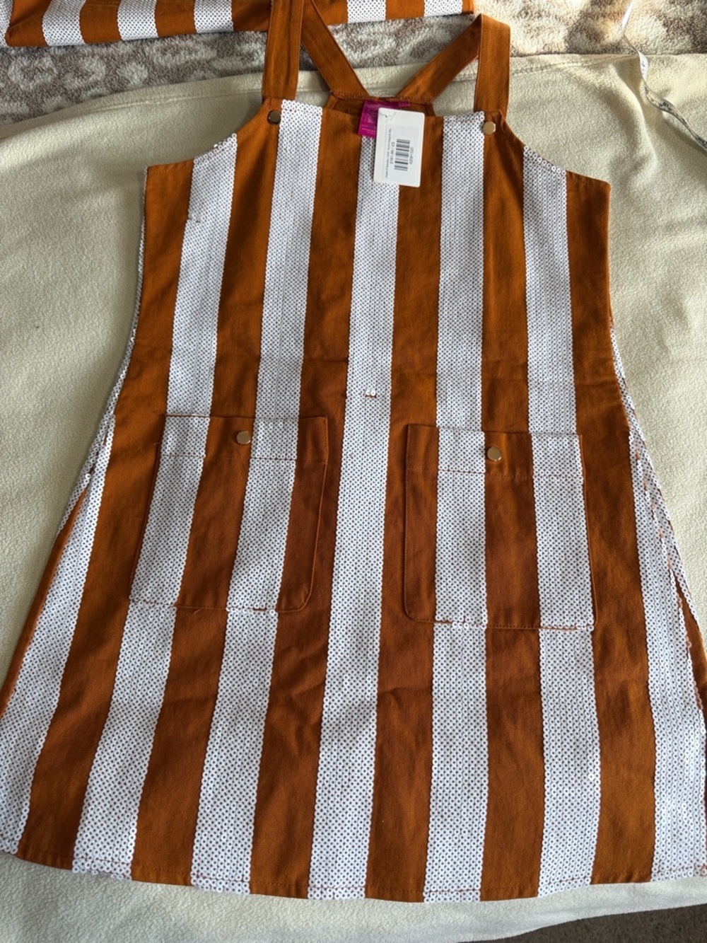 QUEEN OF SPARKLES Rust Orange and White Striped Pinafore Dress Xs Texas - Picture 5 of 9